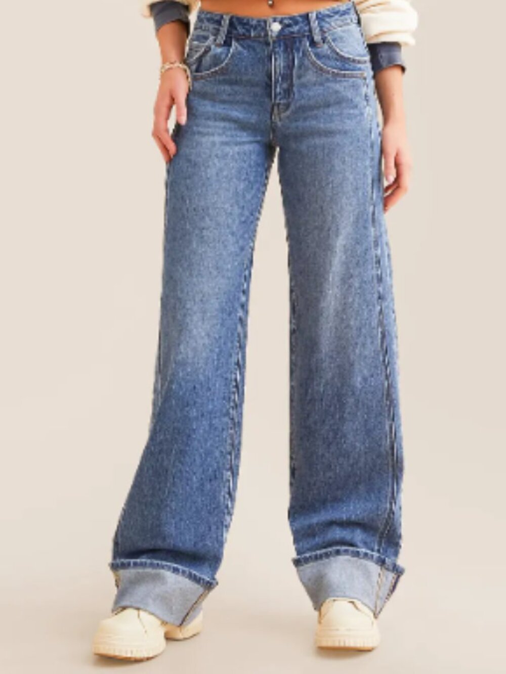 Vervet by Flying Monkey Ultra High Rise Baggy Wide Leg Cuffed Jeans, Size 24